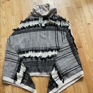 NWT black cream fringed cape